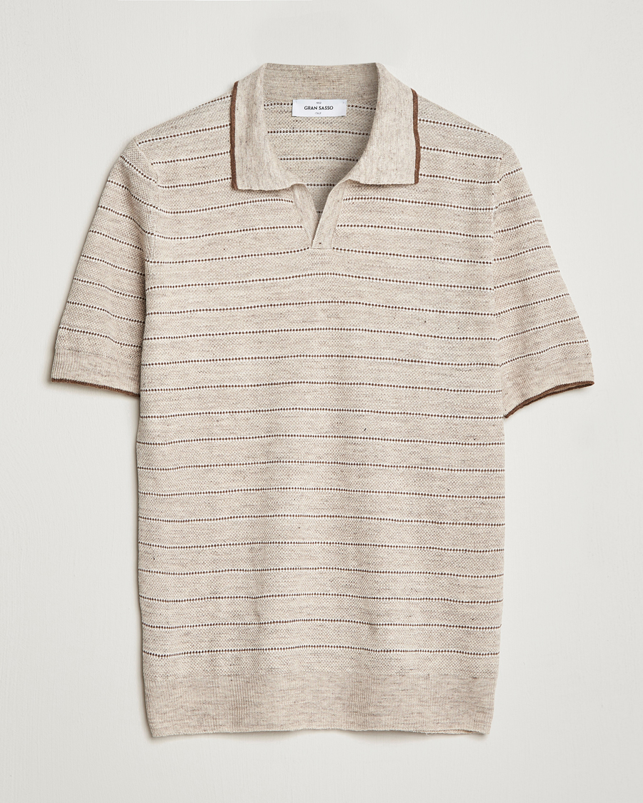 Mies | Pikeet | Gran Sasso | Structured Striped Knitted Linen Polo Beige