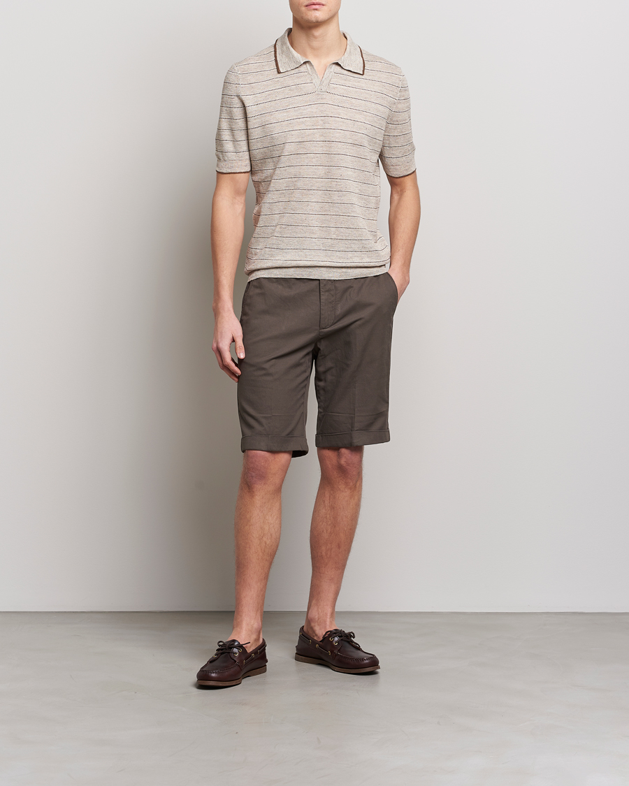 Mies | Pikeet | Gran Sasso | Structured Striped Knitted Linen Polo Beige