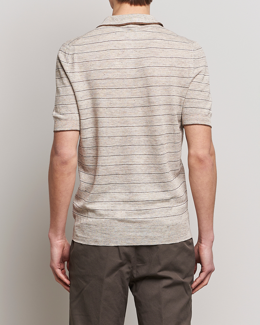 Mies | Pikeet | Gran Sasso | Structured Striped Knitted Linen Polo Beige