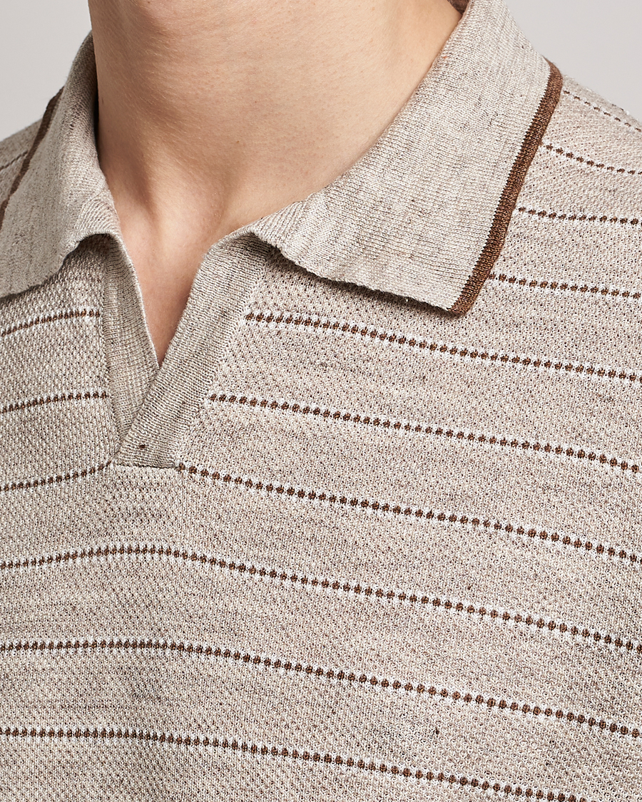 Mies | Pikeet | Gran Sasso | Structured Striped Knitted Linen Polo Beige