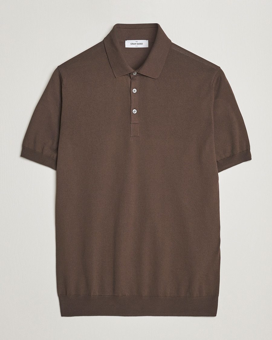 Mies | Pikeet | Gran Sasso | Cotton Knitted Polo Dark Brown