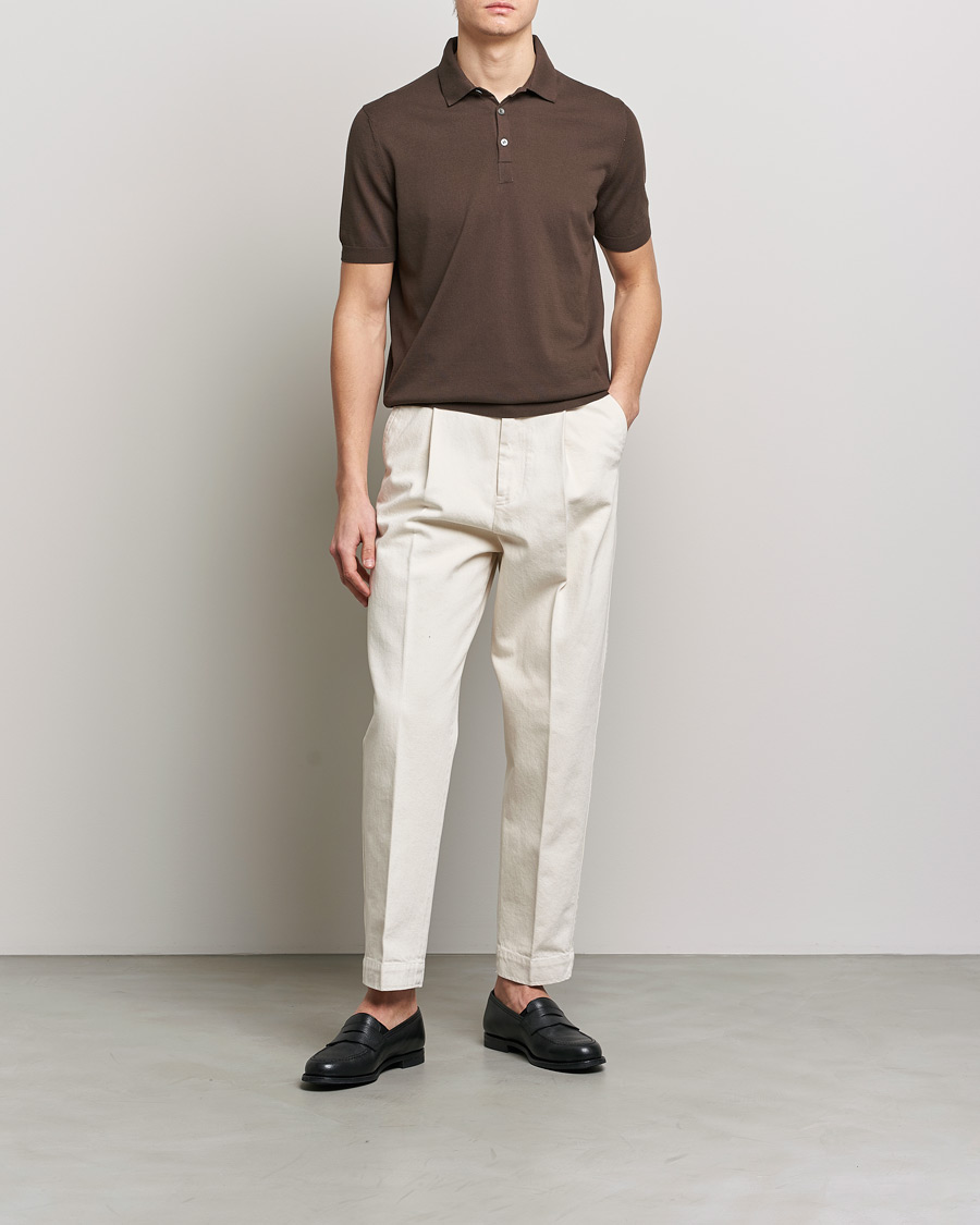 Mies | Pikeet | Gran Sasso | Cotton Knitted Polo Dark Brown