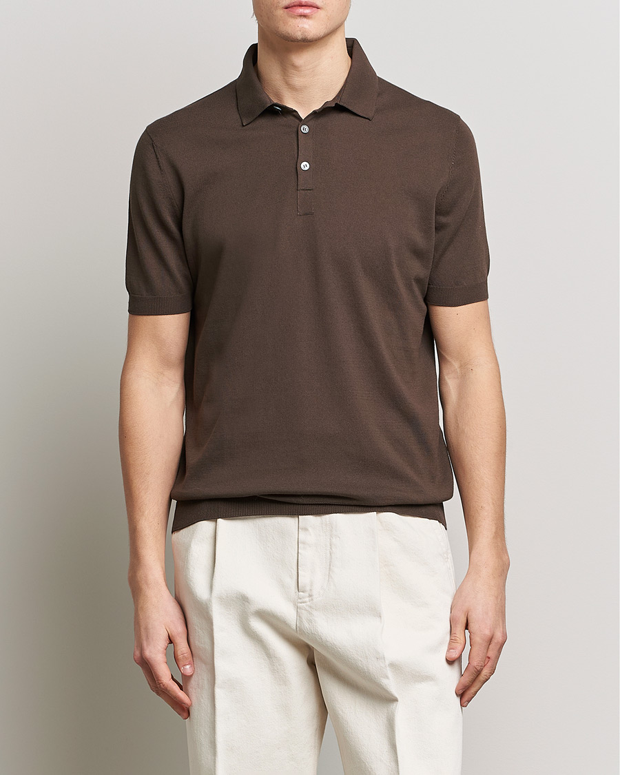 Mies | Vaatteet | Gran Sasso | Cotton Knitted Polo Dark Brown