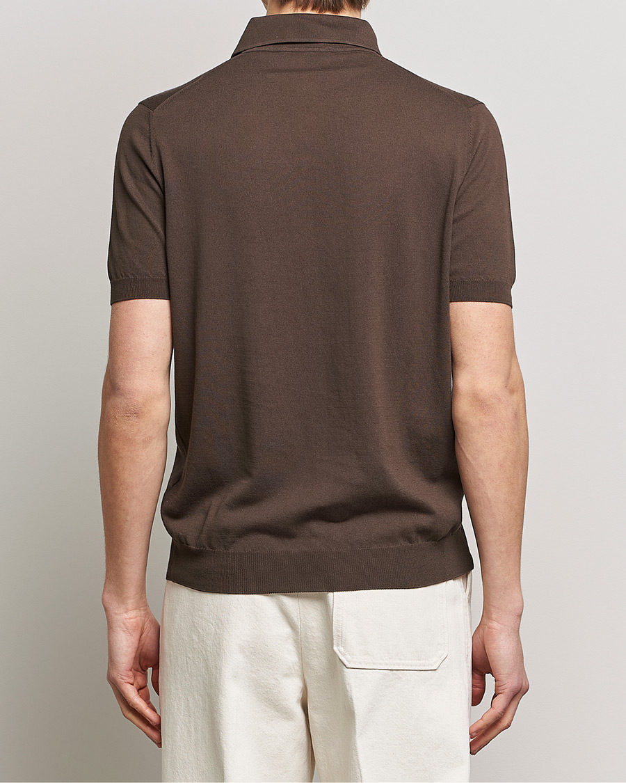 Mies | Pikeet | Gran Sasso | Cotton Knitted Polo Dark Brown