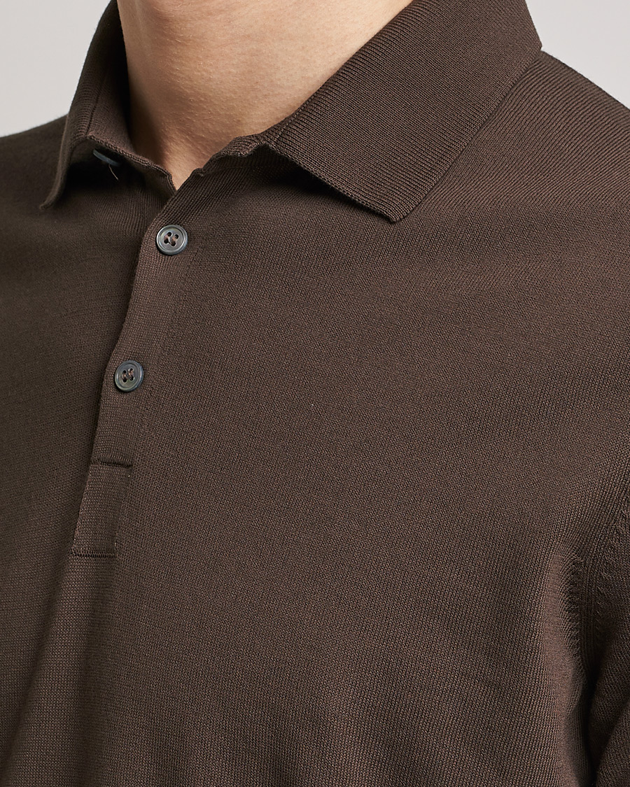 Mies | Pikeet | Gran Sasso | Cotton Knitted Polo Dark Brown