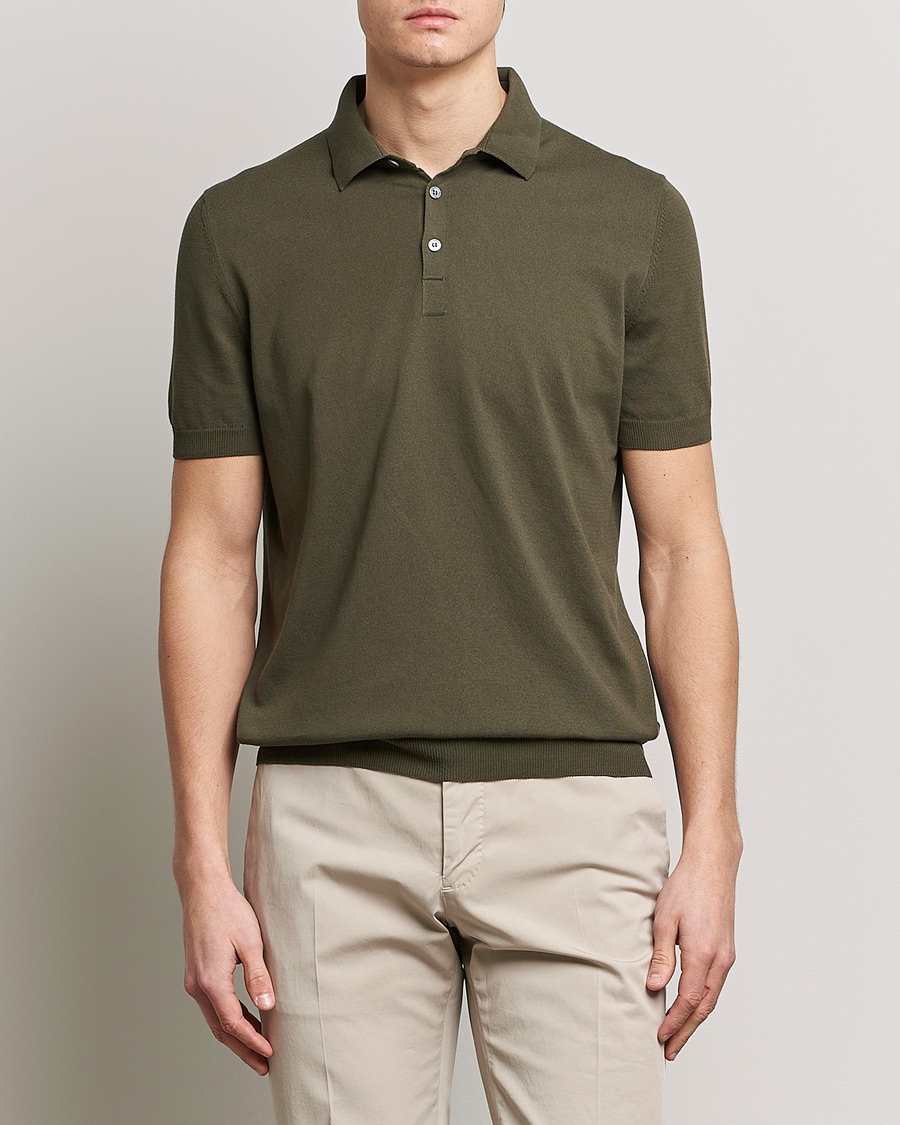 Mies | Vaatteet | Gran Sasso | Cotton Knitted Polo Dark Olive