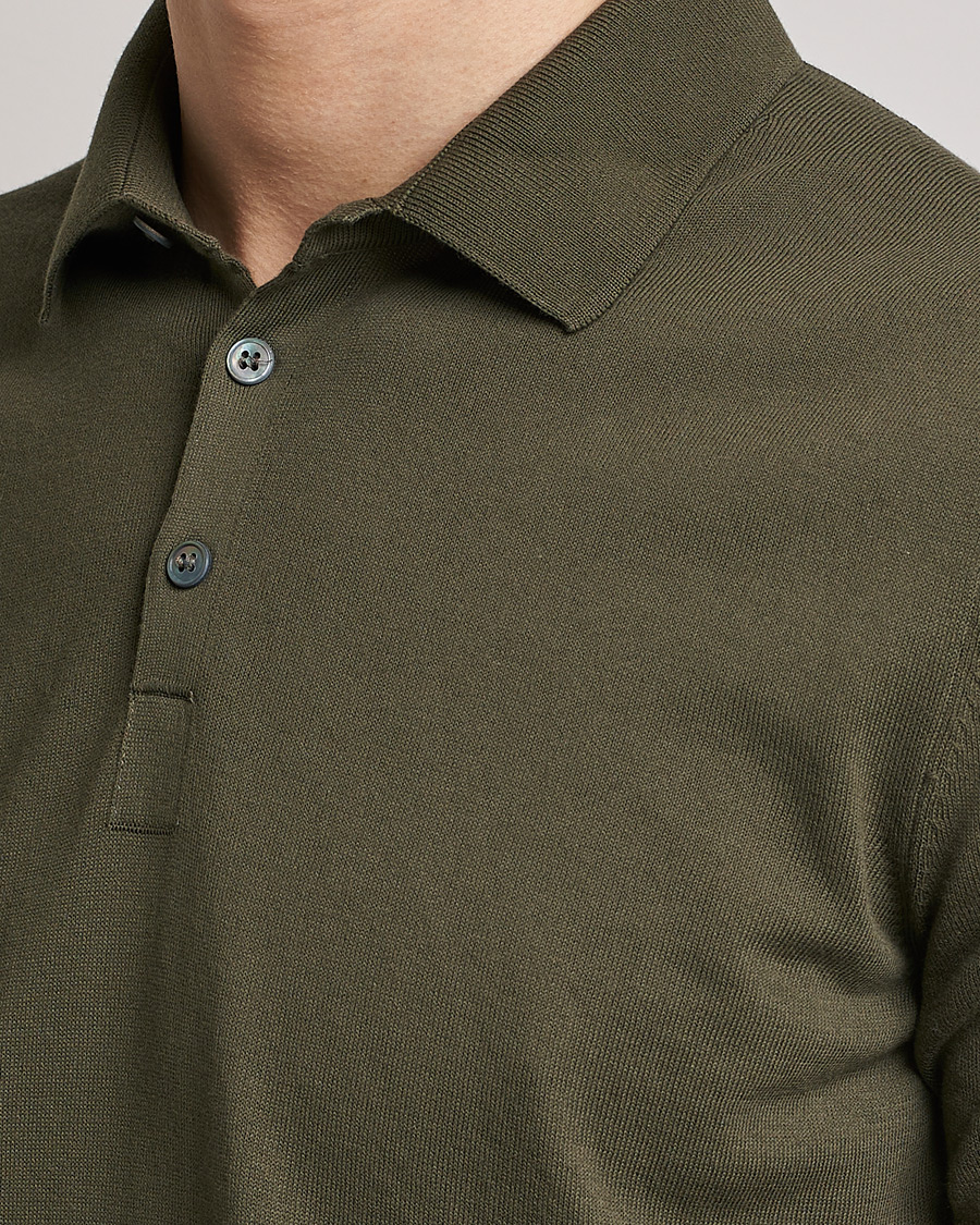 Mies | Pikeet | Gran Sasso | Cotton Knitted Polo Dark Olive