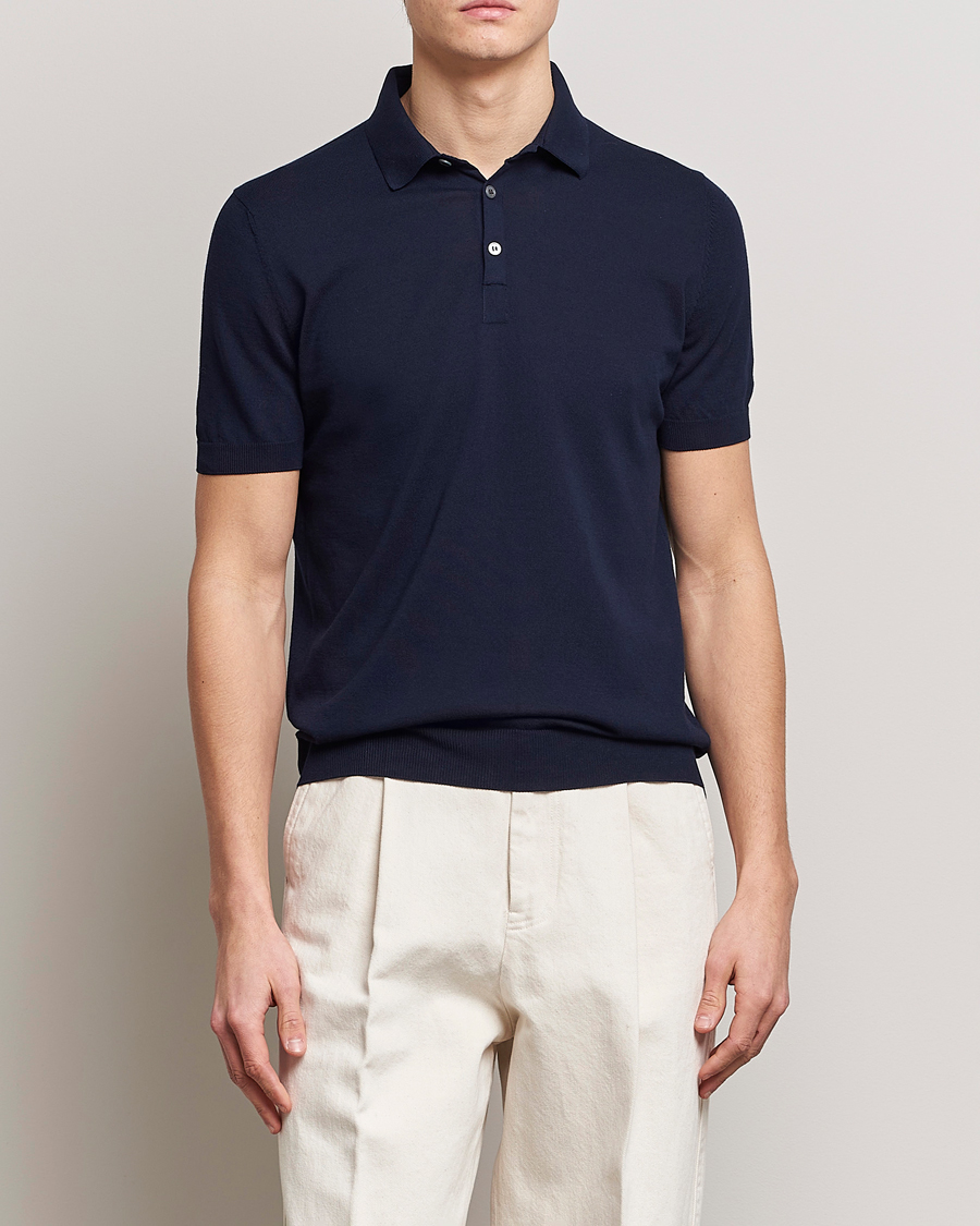 Mies |  | Gran Sasso | Cotton Knitted Polo Navy