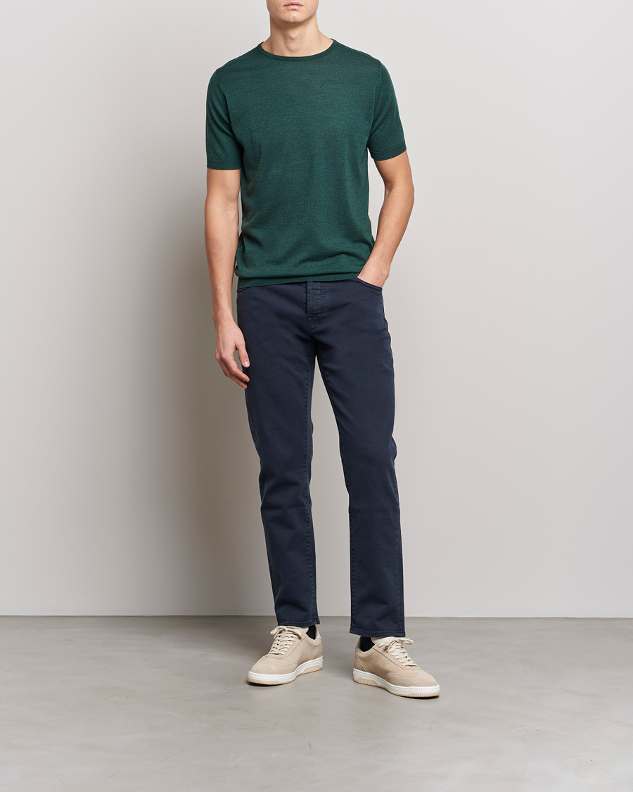 Mies | T-paidat | John Smedley | Belden Wool/Cotton T-Shirt Bottle Green