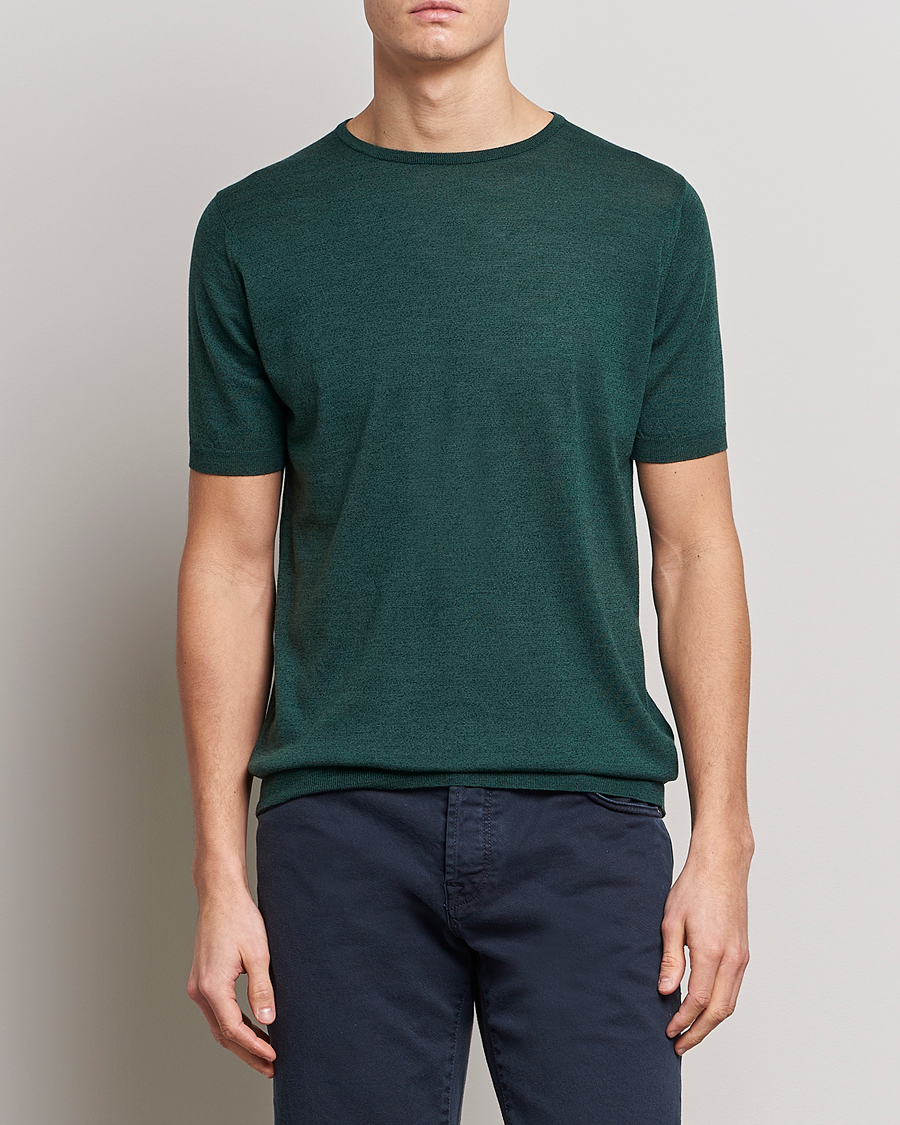 Mies |  | John Smedley | Belden Wool/Cotton T-Shirt Bottle Green