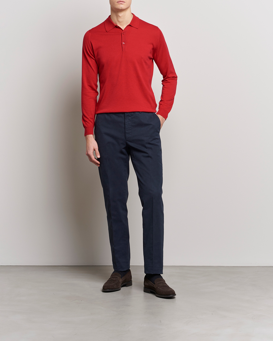 Mies | Puserot | John Smedley | Belper Wool/Cotton Polo Pullover Ruby
