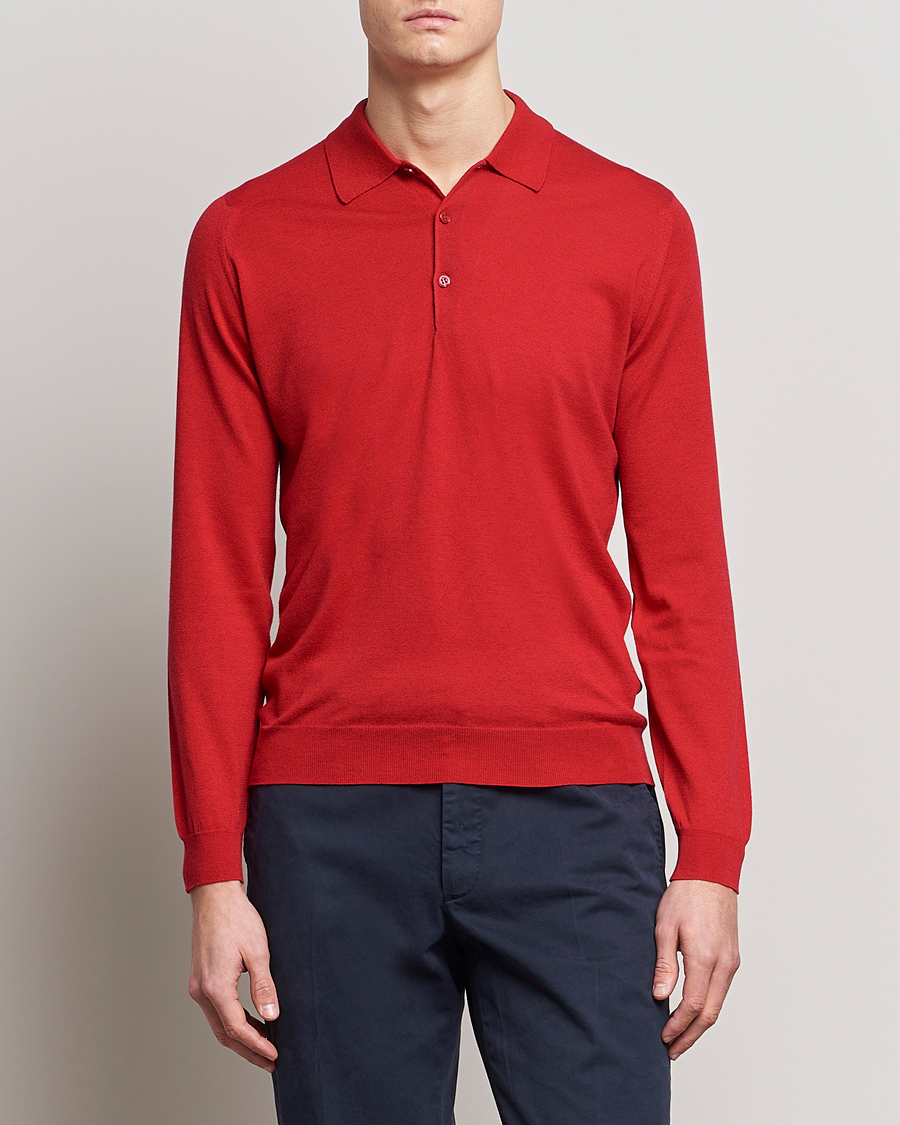 Mies |  | John Smedley | Belper Wool/Cotton Polo Pullover Ruby