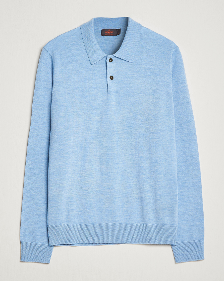 Mies | Puserot | Morris | Merino Knitted Polo Light Blue