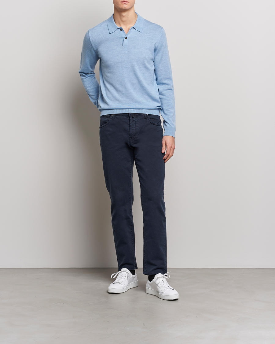 Mies | Puserot | Morris | Merino Knitted Polo Light Blue