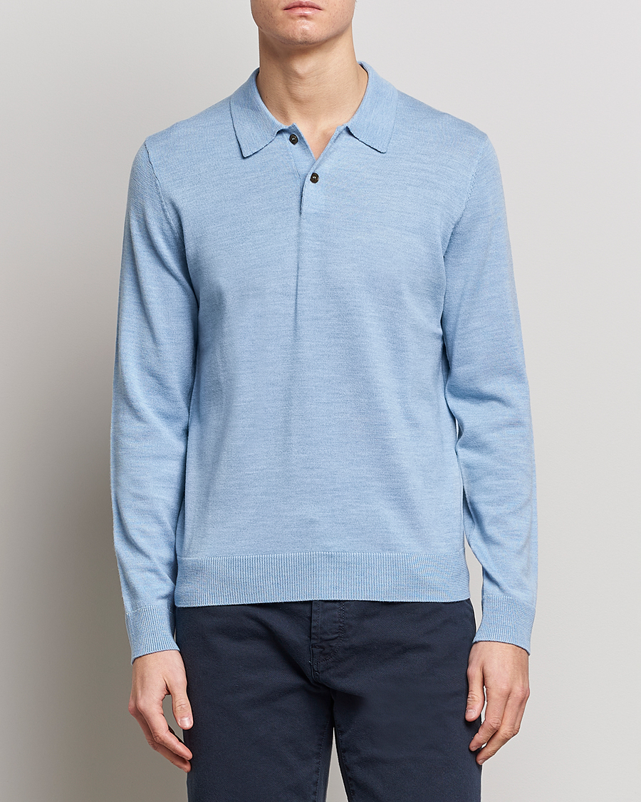 Mies | Puserot | Morris | Merino Knitted Polo Light Blue