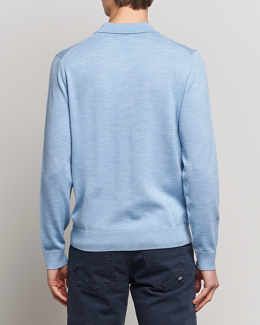 Mies | Puserot | Morris | Merino Knitted Polo Light Blue