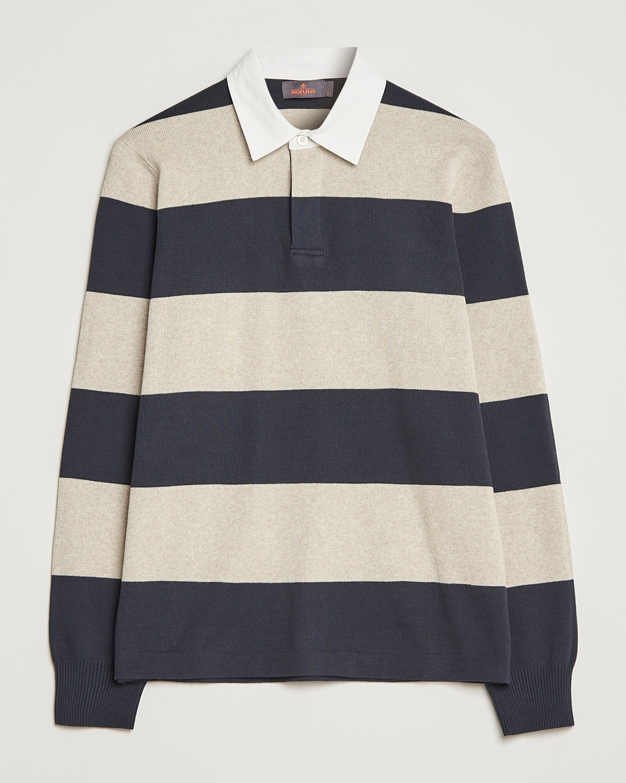 Mies | Puserot | Morris | George Knitted Striped Rugger Grey/Navy
