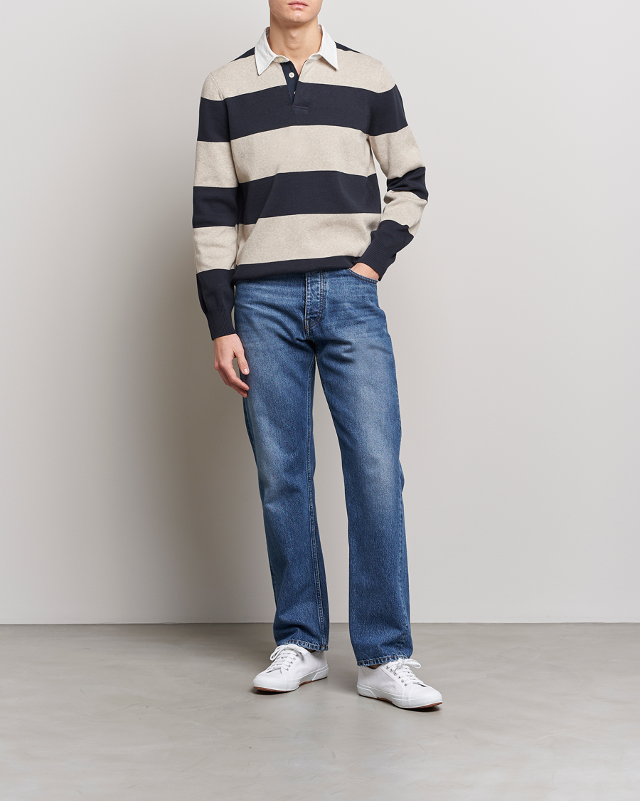Mies | Puserot | Morris | George Knitted Striped Rugger Grey/Navy