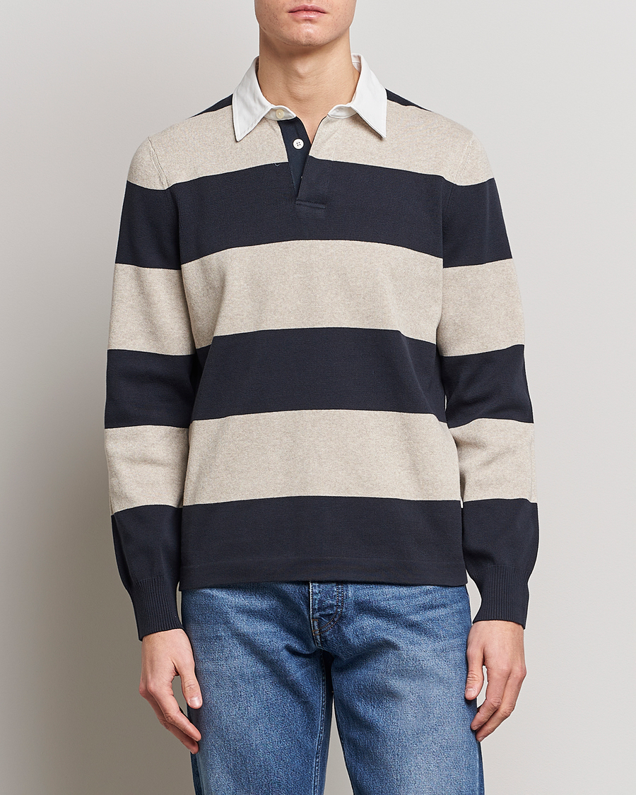 Mies |  | Morris | George Knitted Striped Rugger Grey/Navy