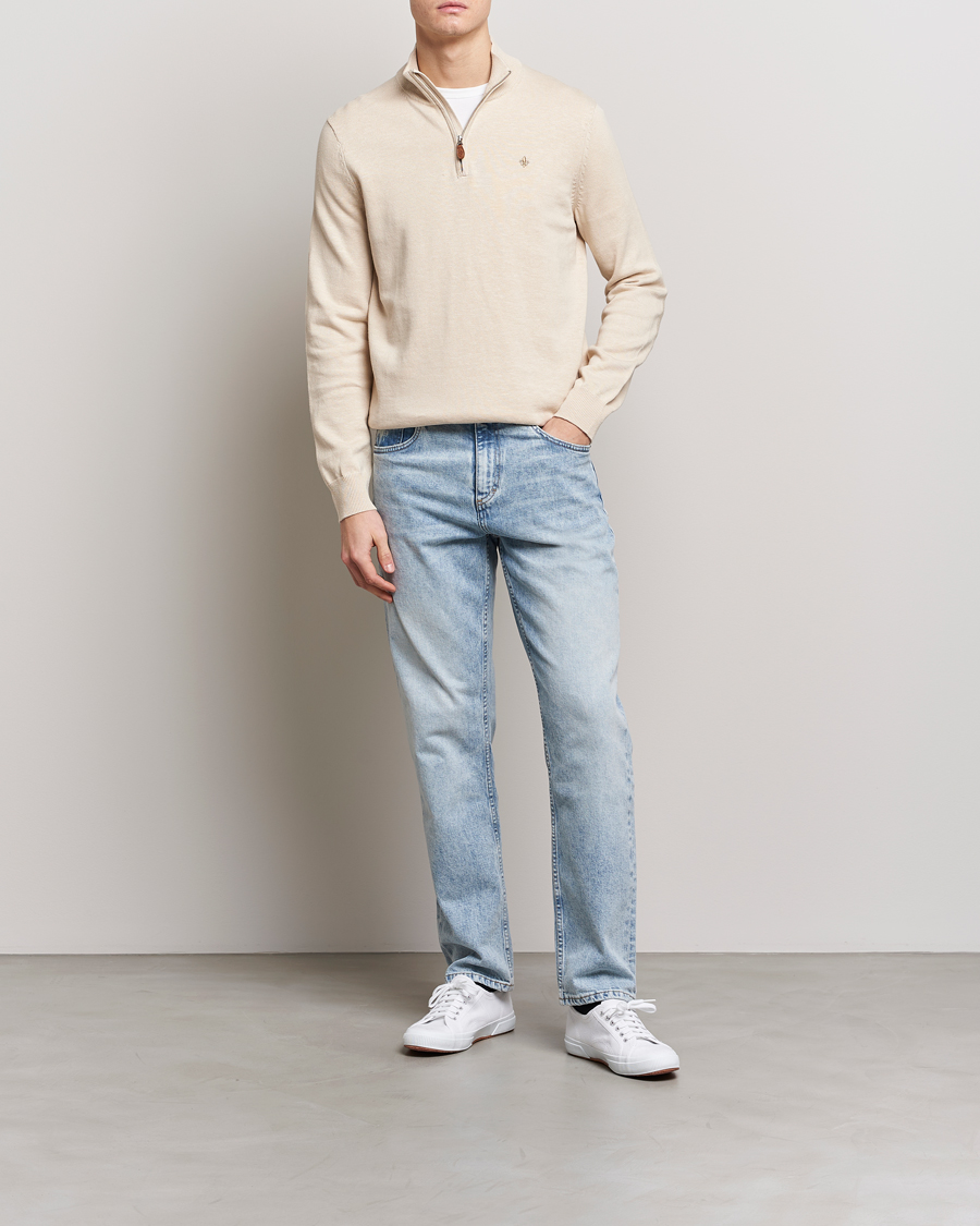 Mies | Puserot | Morris | Harold Cotton/Linen Summer Half Zip Ecru