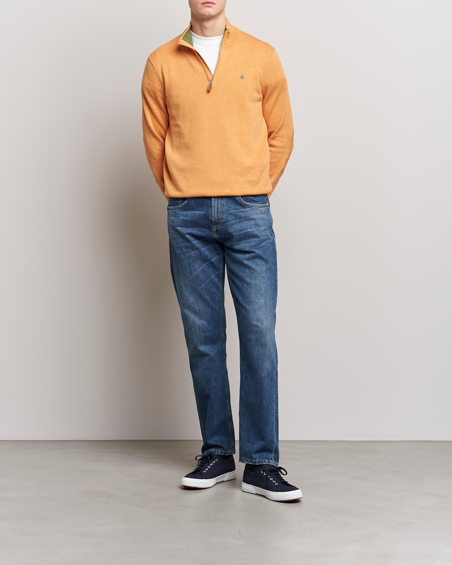 Mies | Puserot | Morris | Harold Cotton/Linen Summer Half Zip Orange
