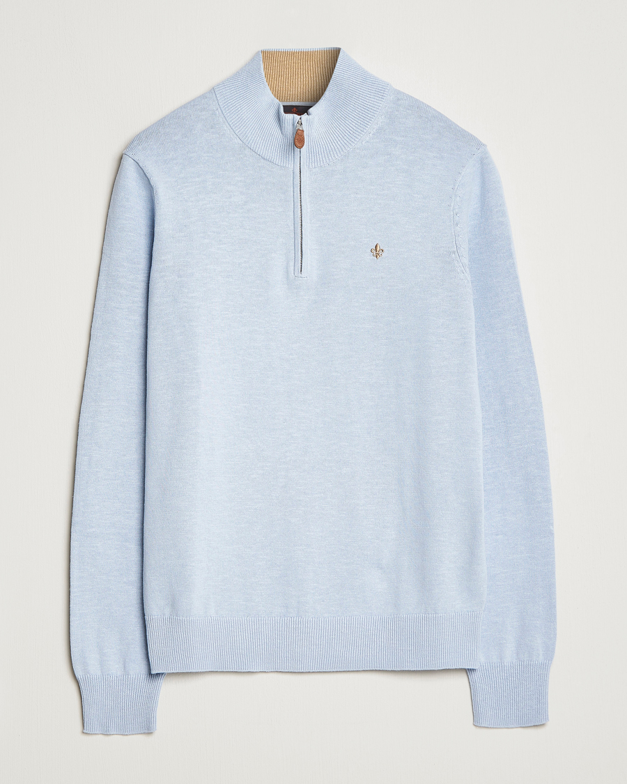 Mies | Puserot | Morris | Harold Cotton/Linen Summer Half Zip Light Blue