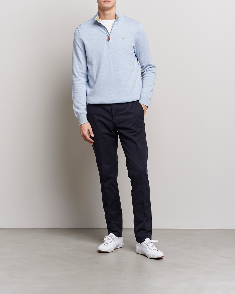 Mies | Puserot | Morris | Harold Cotton/Linen Summer Half Zip Light Blue