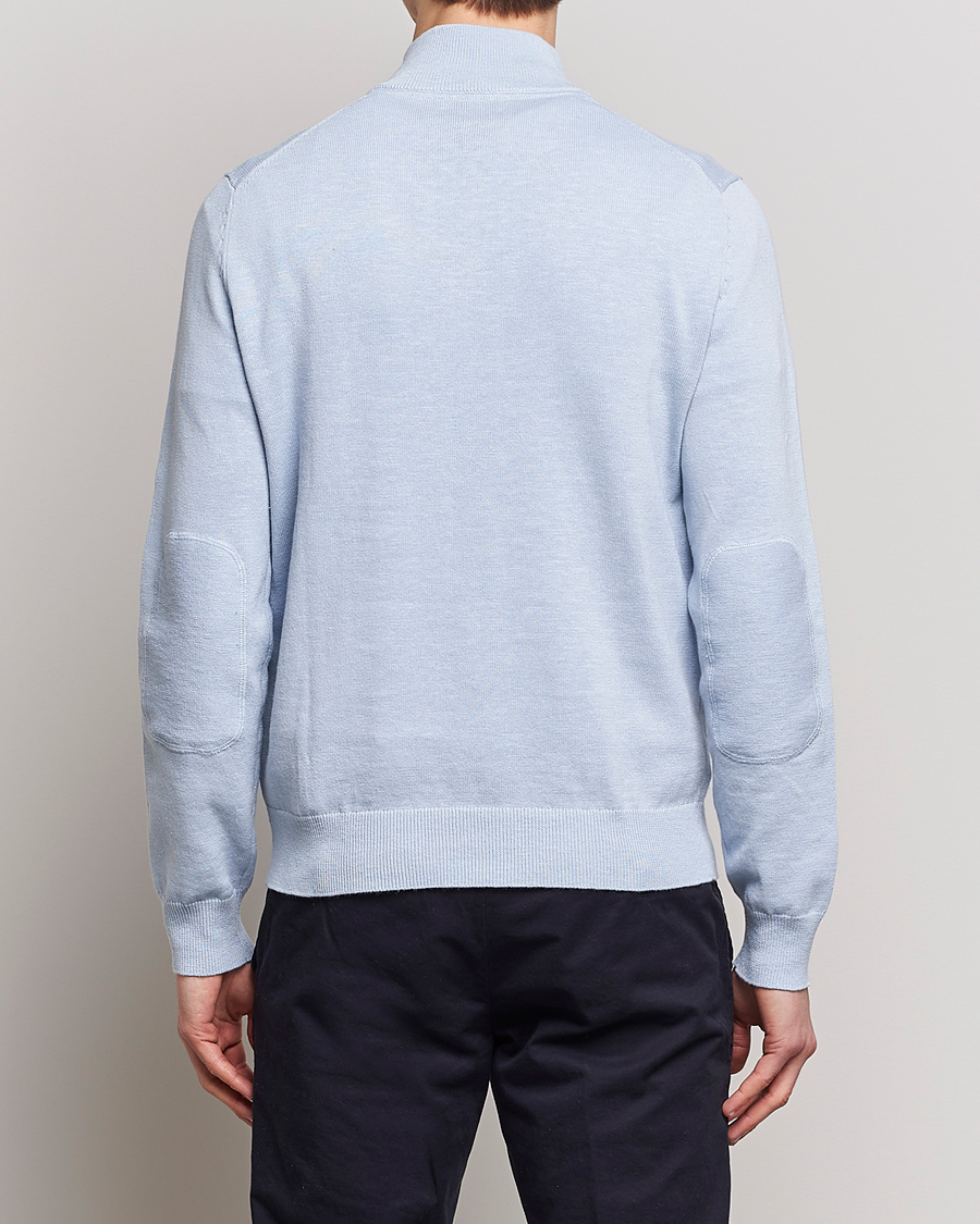 Mies | Puserot | Morris | Harold Cotton/Linen Summer Half Zip Light Blue