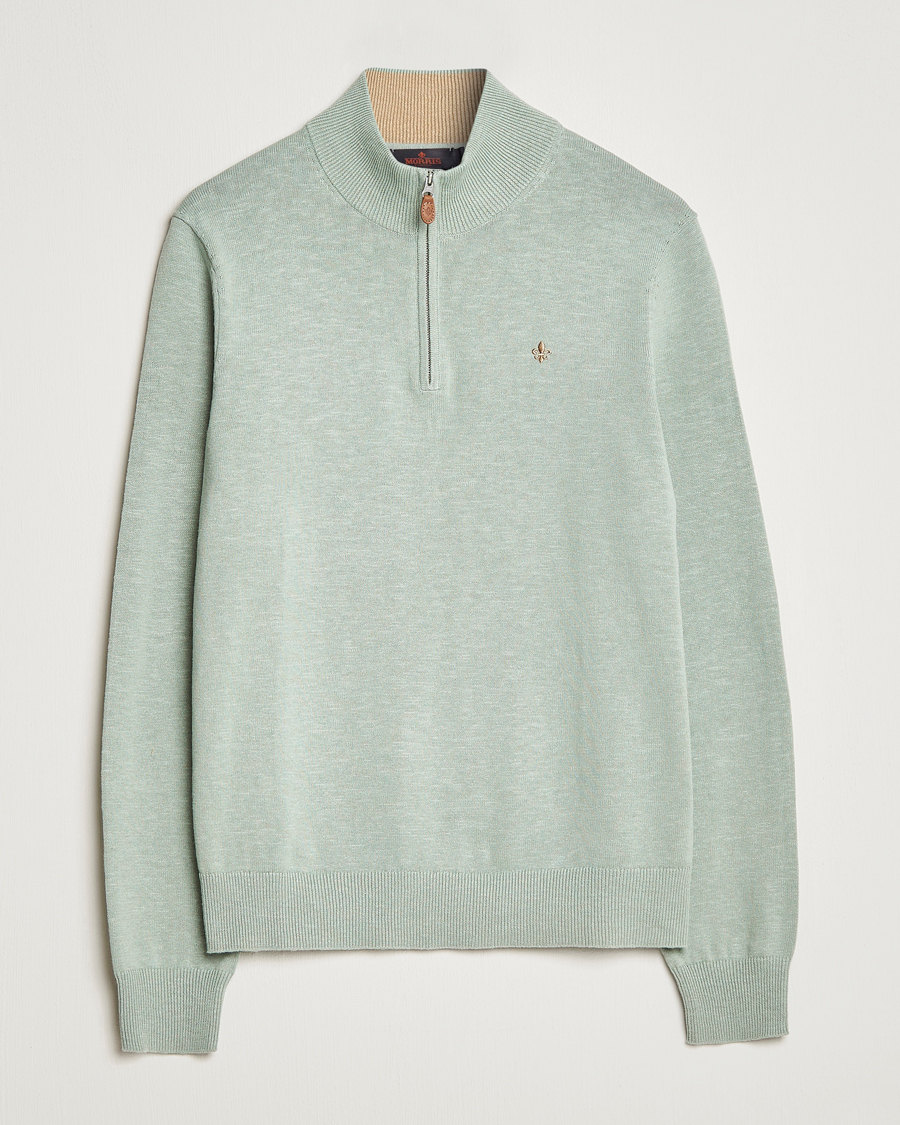 Mies | Puserot | Morris | Harold Cotton/Linen Summer Half Zip Mint Green
