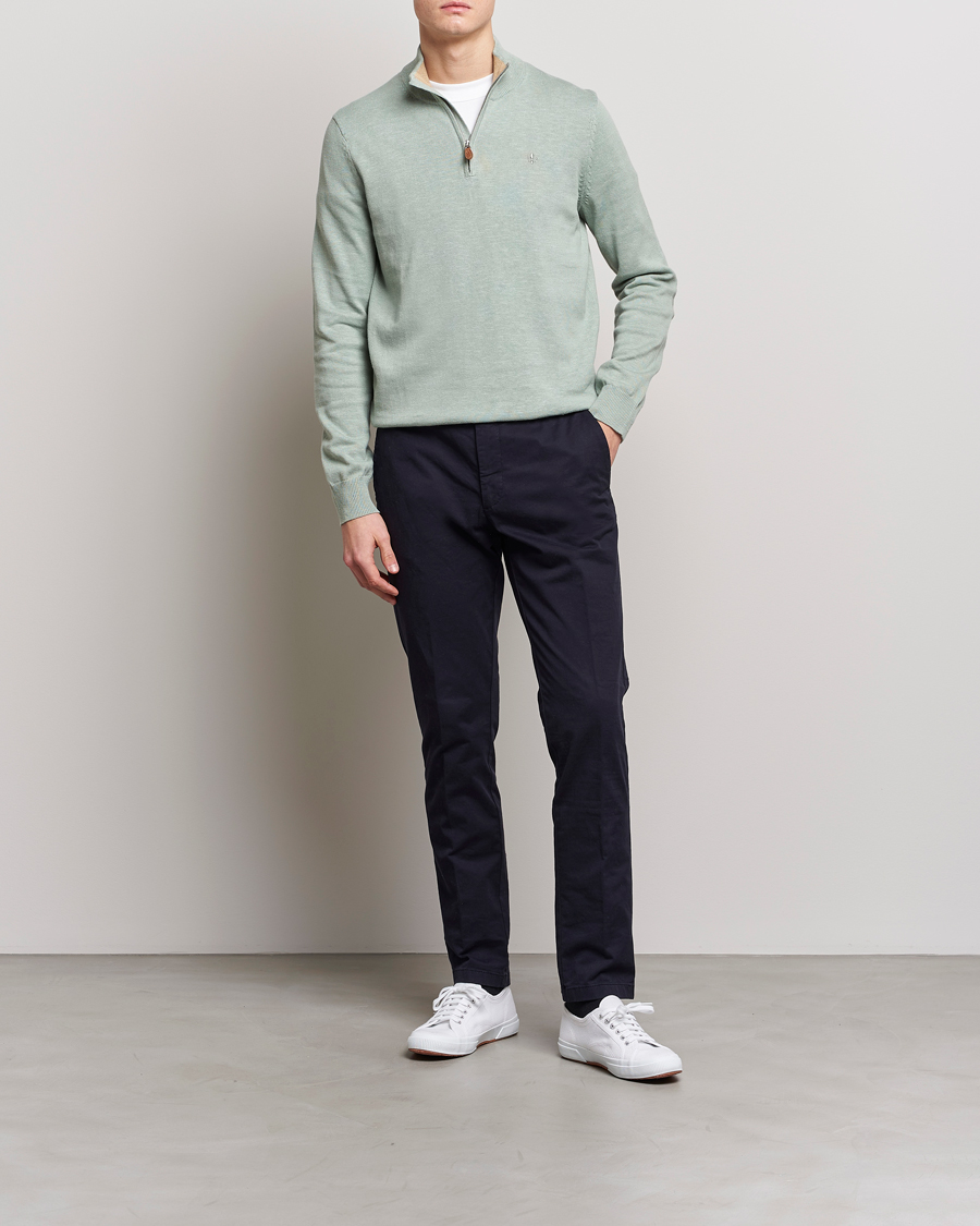 Mies | Puserot | Morris | Harold Cotton/Linen Summer Half Zip Mint Green