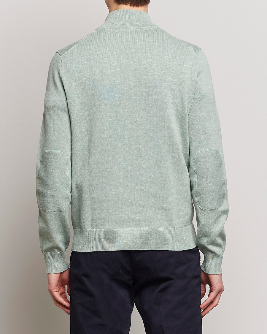Mies | Puserot | Morris | Harold Cotton/Linen Summer Half Zip Mint Green