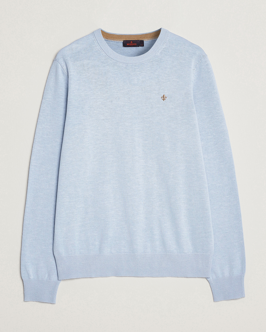 Mies | Puserot | Morris | Harold Cotton/Linen Summer Crew Neck Light Blue