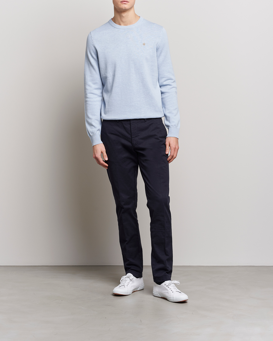 Mies | Puserot | Morris | Harold Cotton/Linen Summer Crew Neck Light Blue