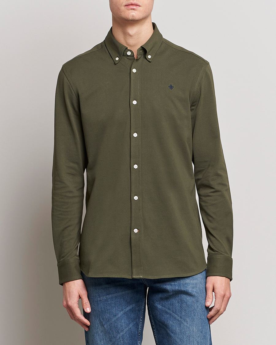 Mies |  | Morris | Ivory Jersey Button Down Shirt Green