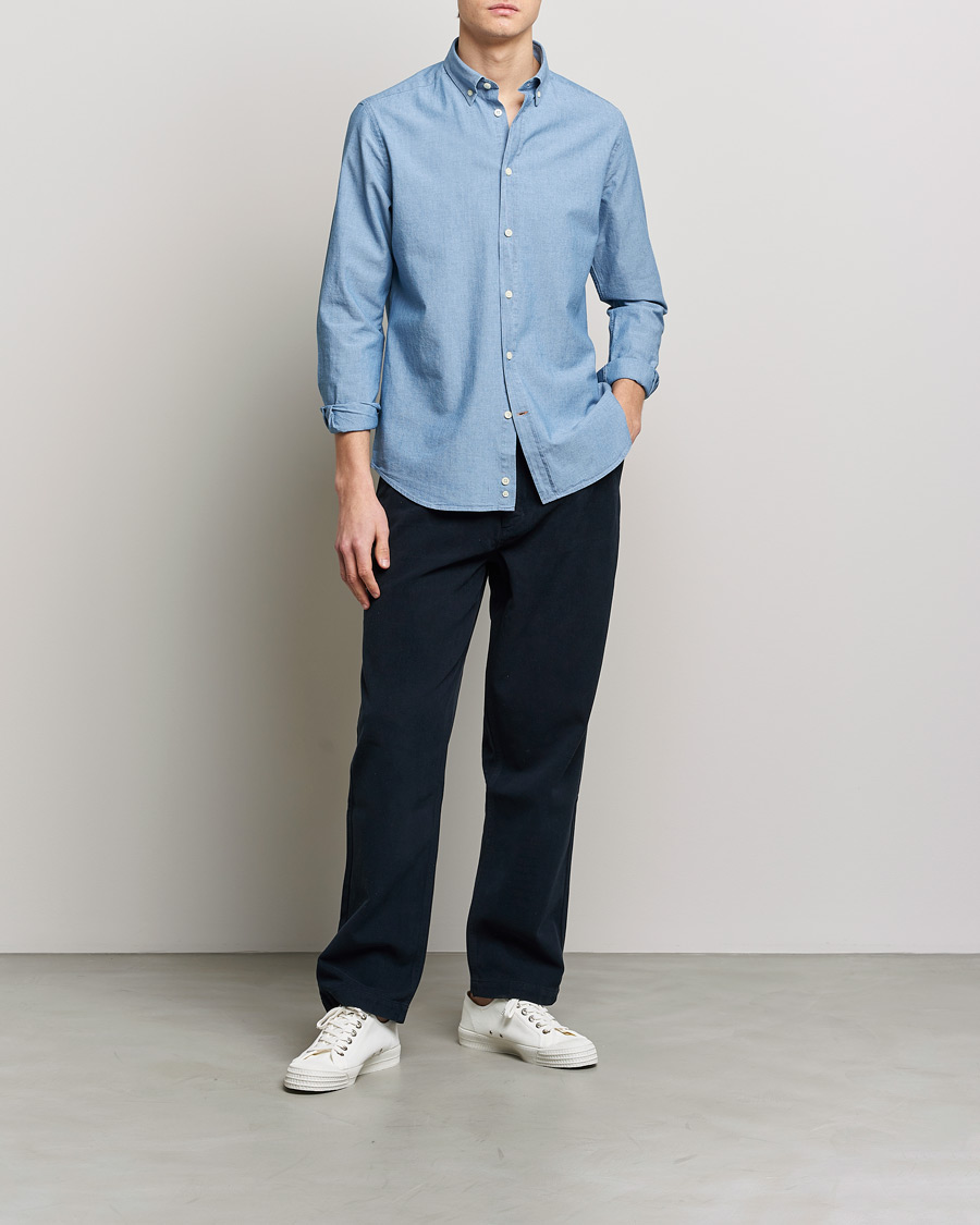 Mies | Kauluspaidat | Morris | John Chambray Button Down Shirt Light Blue