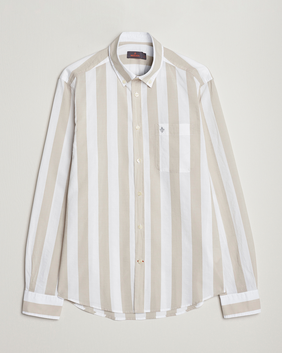 Mies | Kauluspaidat | Morris | Cotton Blockstripe Button Down Shirt Khaki/White