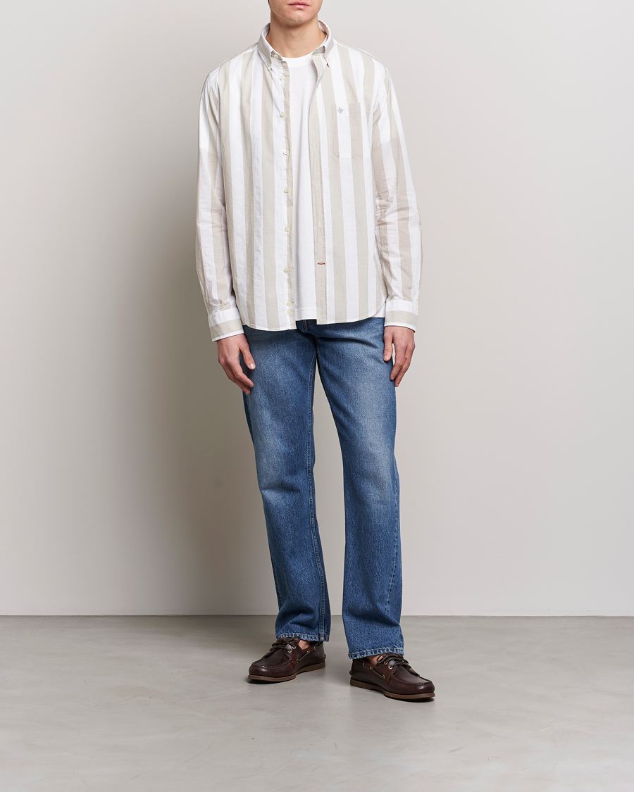 Mies | Kauluspaidat | Morris | Cotton Blockstripe Button Down Shirt Khaki/White