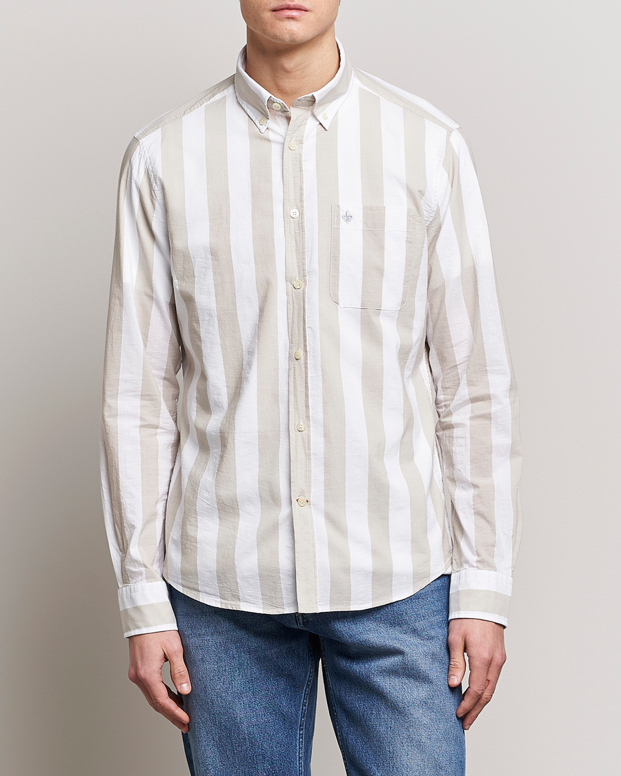 Mies | Uutuudet | Morris | Cotton Blockstripe Button Down Shirt Khaki/White