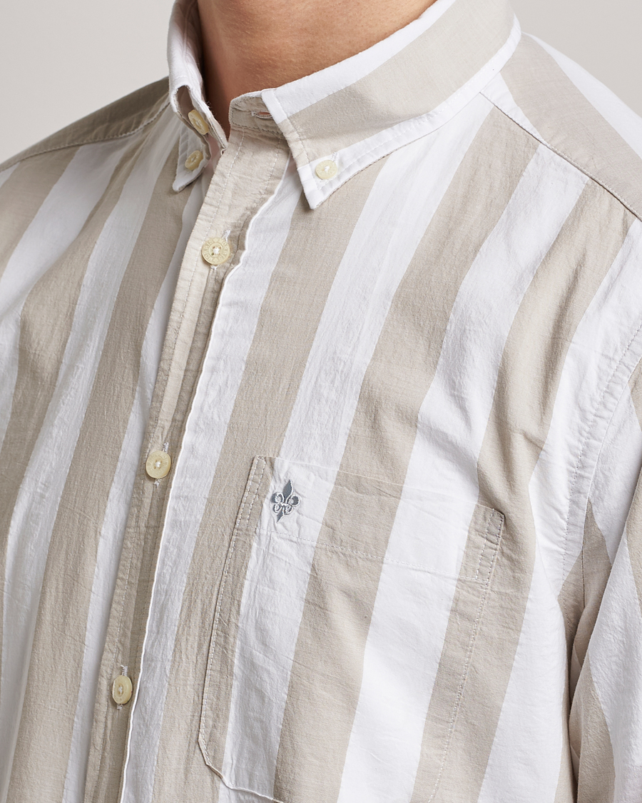 Mies | Kauluspaidat | Morris | Cotton Blockstripe Button Down Shirt Khaki/White