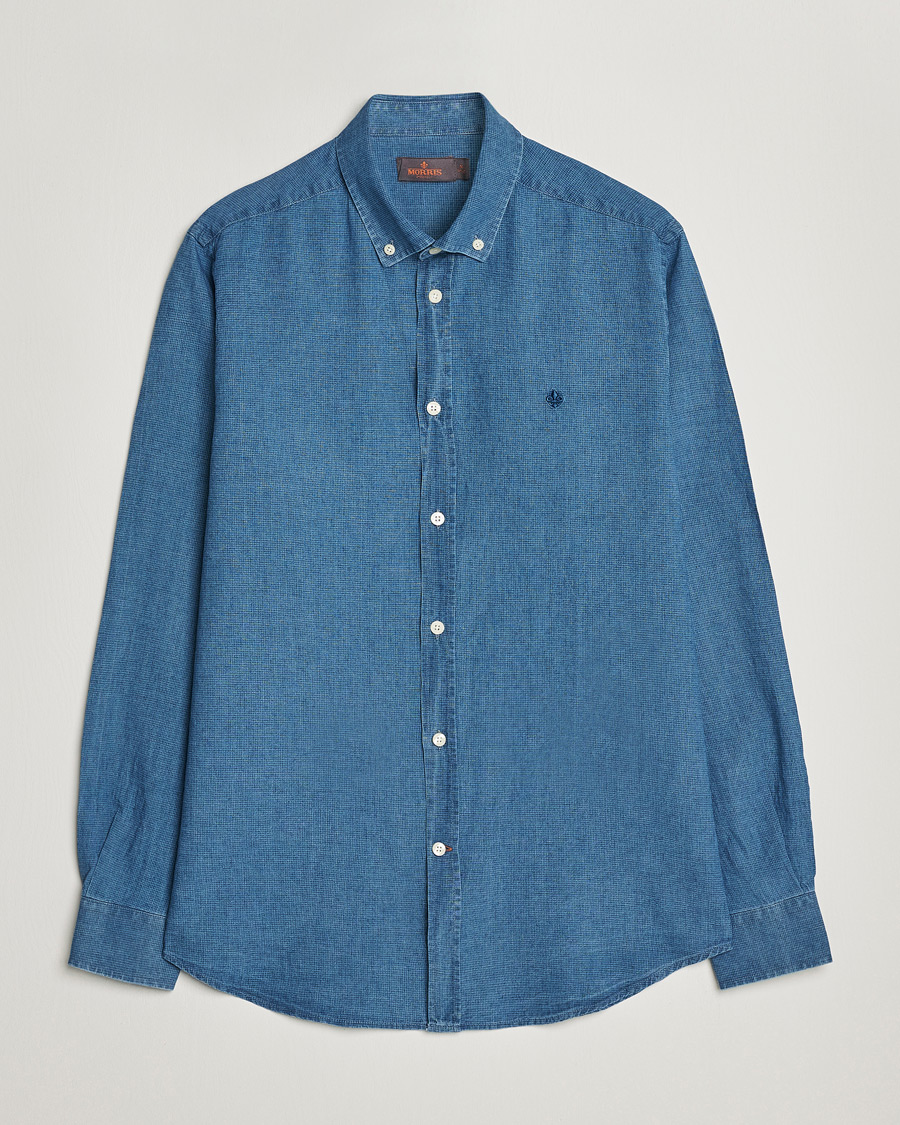 Mies | Kauluspaidat | Morris | Cotton /Linen Indigo Button Down Shirt Medium Blue
