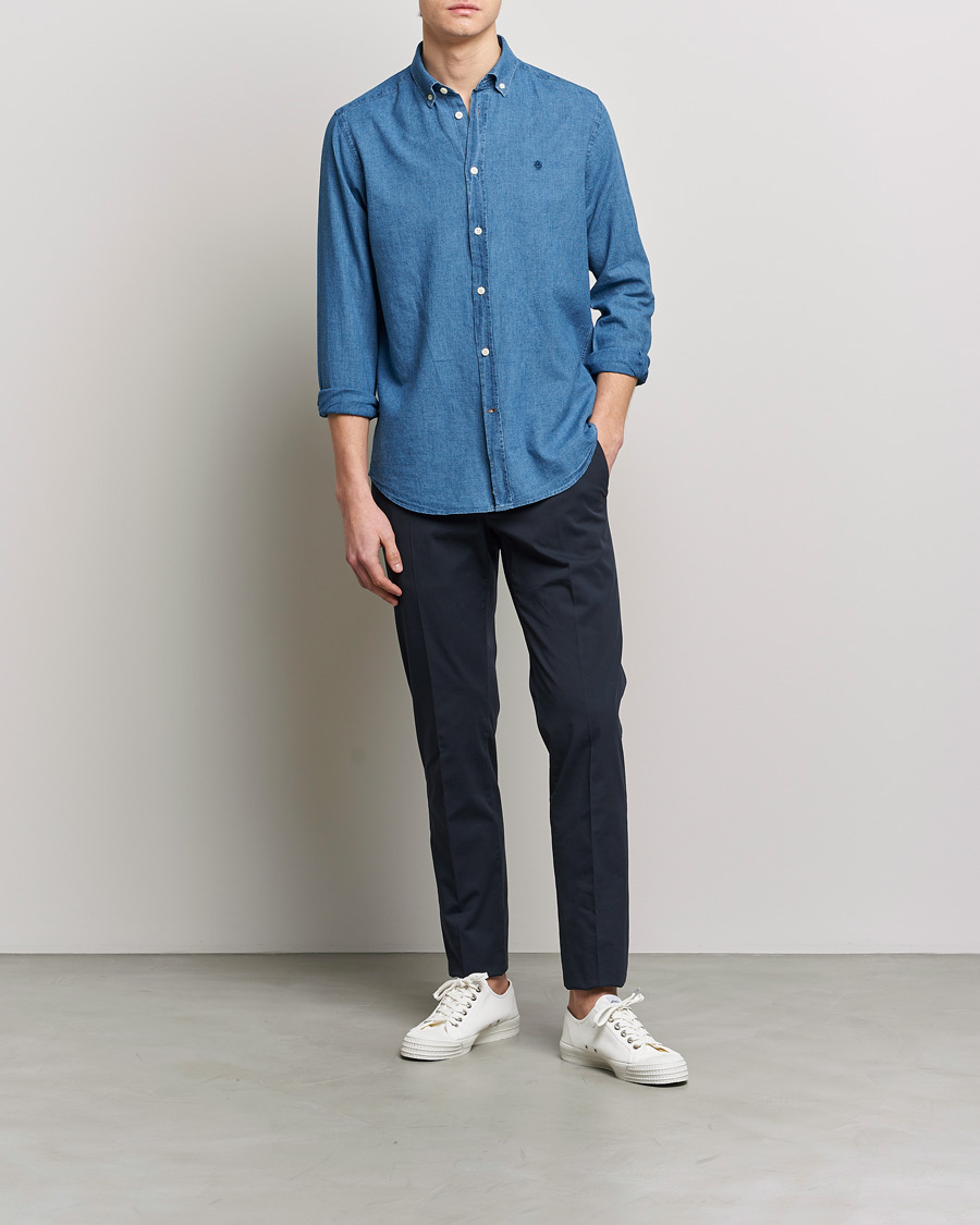 Mies | Kauluspaidat | Morris | Cotton /Linen Indigo Button Down Shirt Medium Blue