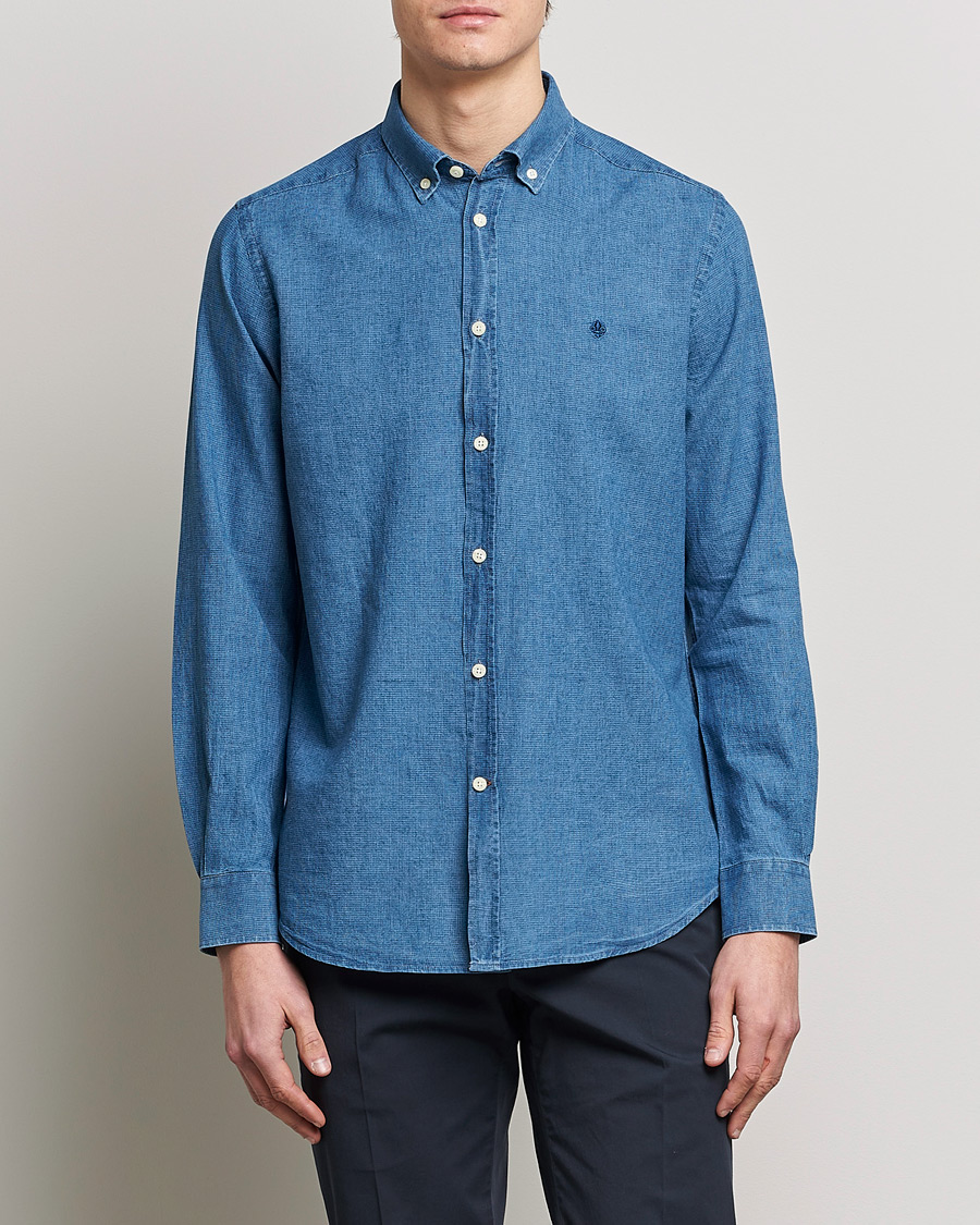 Mies | Morris | Morris | Cotton /Linen Indigo Button Down Shirt Medium Blue