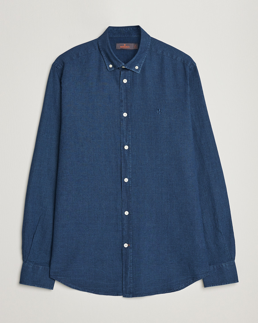 Mies | Kauluspaidat | Morris | Cotton /Linen Indigo Button Down Shirt Dark Blue