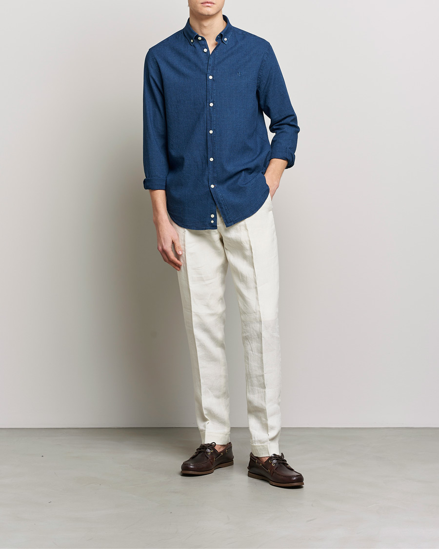 Mies | Kauluspaidat | Morris | Cotton /Linen Indigo Button Down Shirt Dark Blue