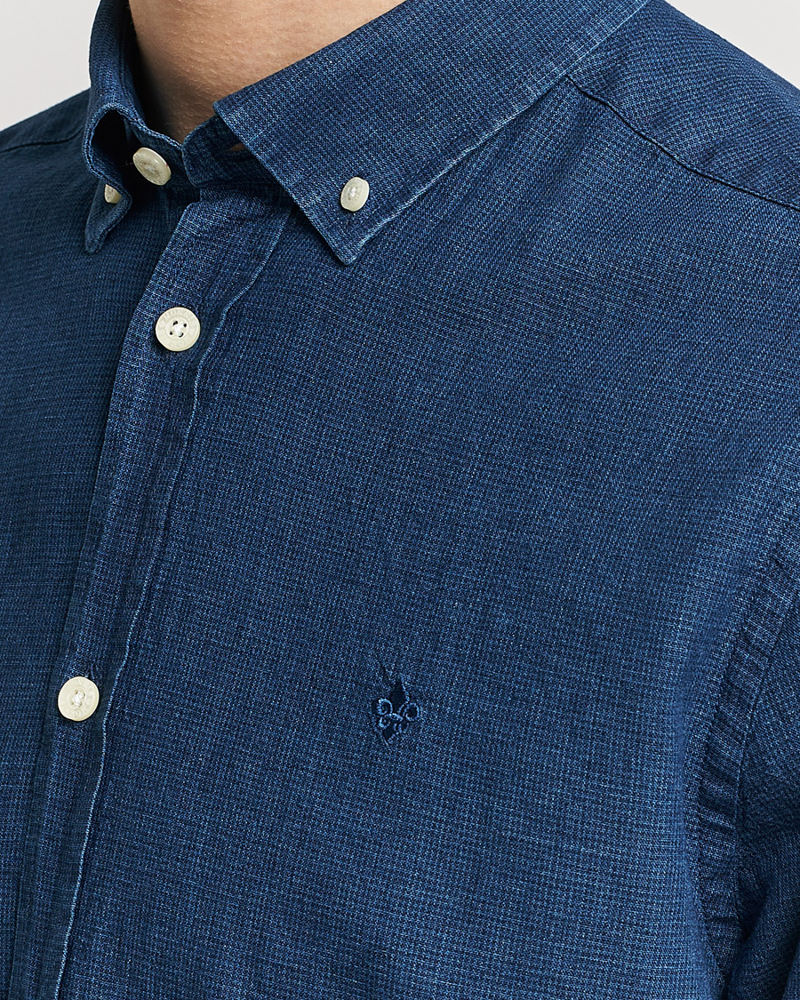 Mies | Kauluspaidat | Morris | Cotton /Linen Indigo Button Down Shirt Dark Blue