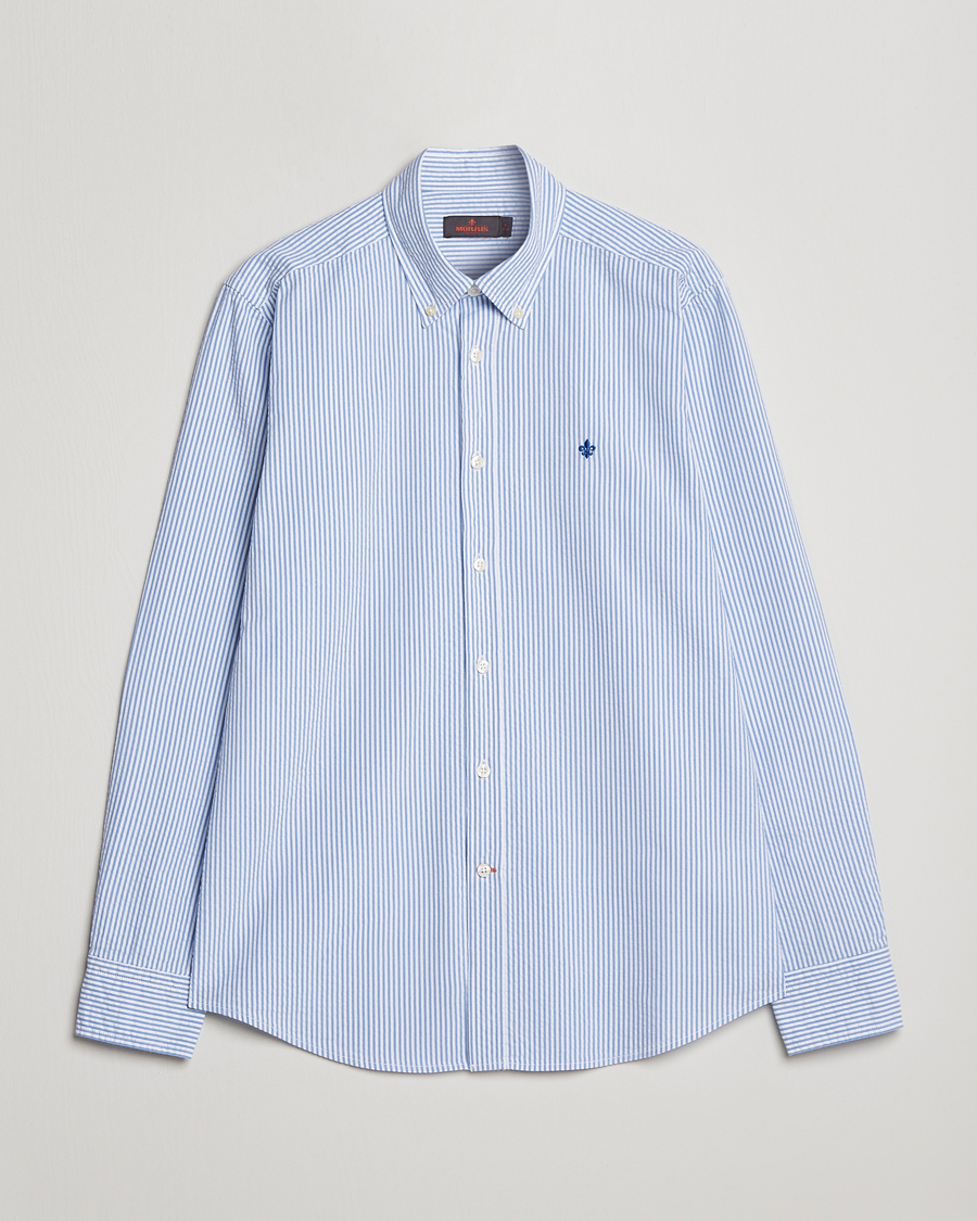 Mies | Kauluspaidat | Morris | Seersucker Button Down Shirt Light Blue/White