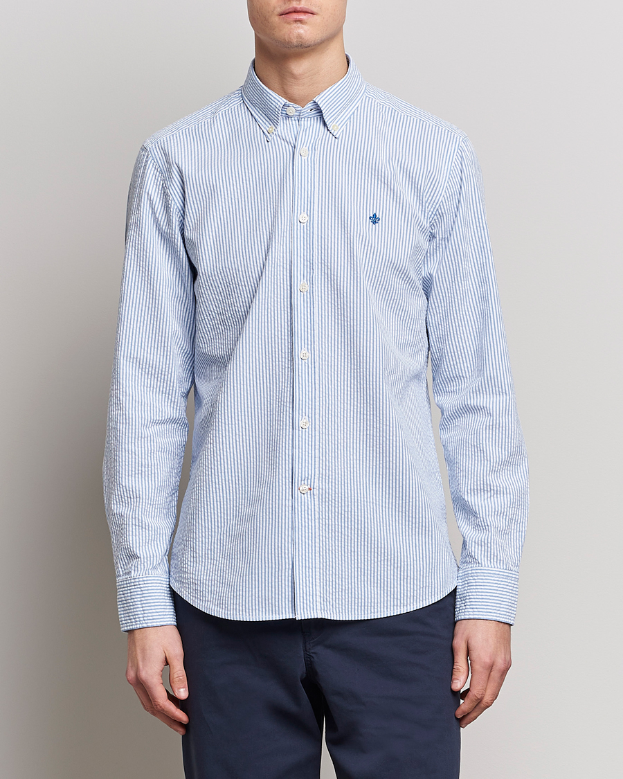 Mies | Rennot paidat | Morris | Seersucker Button Down Shirt Light Blue/White