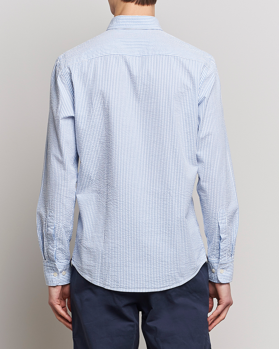 Mies | Kauluspaidat | Morris | Seersucker Button Down Shirt Light Blue/White