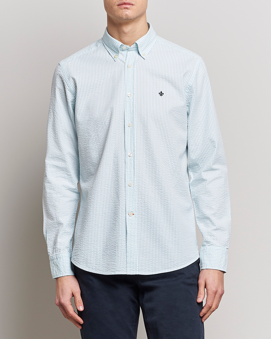 Mies |  | Morris | Seersucker Button Down Shirt Aqua/White