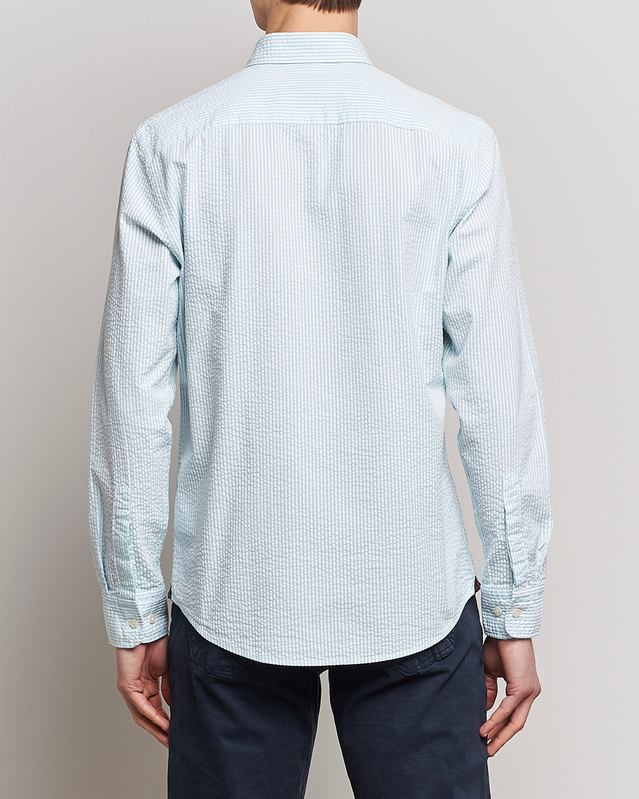 Mies | Kauluspaidat | Morris | Seersucker Button Down Shirt Aqua/White